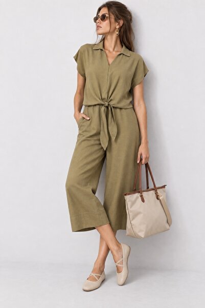 Lovelyİstanbul Linen Blouse Trousers Set Lnz0009 Khaki