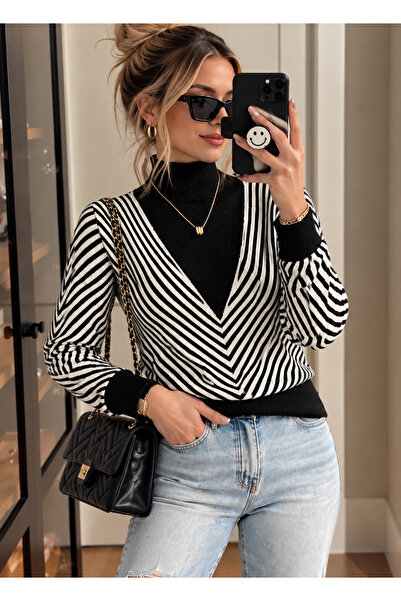 Cherry Butik Patterned Turtleneck Women's Sweater