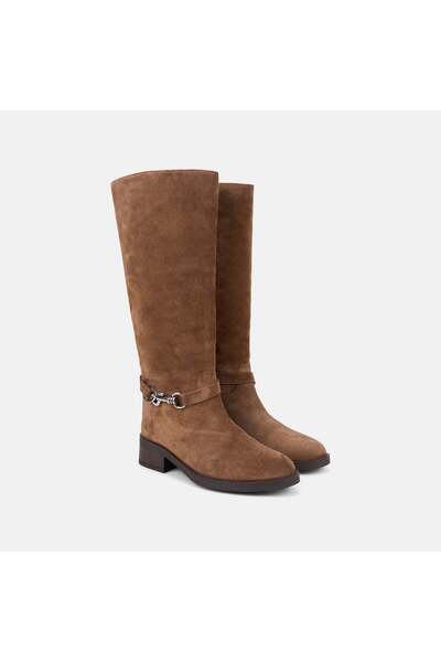 Desa Women's Tan Silver Suede Boots with Accessory Detail