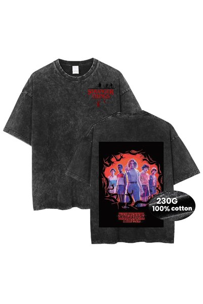 MUZİ تي شيرت STRANGER THINGS مصنوع من القطن بنسبة 100%، وزن 230 جرام، تي شيرت...