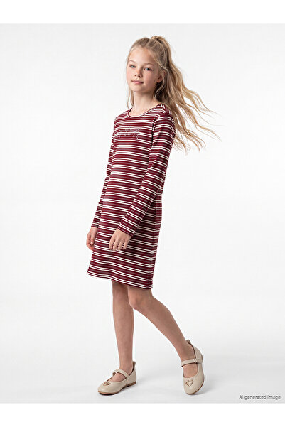 LC Waikiki Lcw Kids Red Oval Collar Stone Detailed Girls' Dress with Nevavm D...