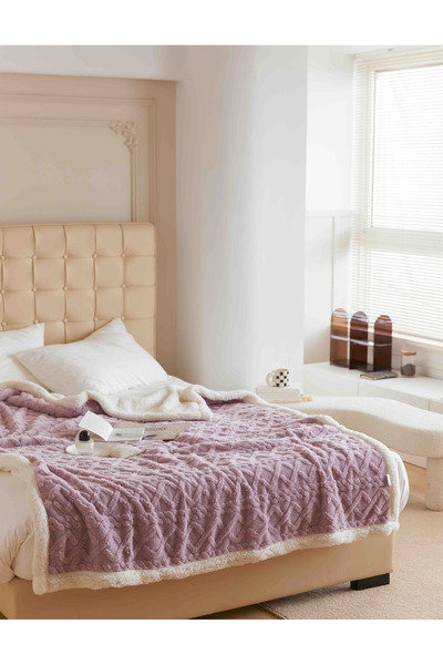 JOJO HOME Κουβέρτα Κοκολίνο με γούνα 200x230εκ., με πλεκτό σχέδιο