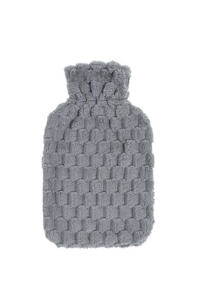 DD SHOP Husa din Blana Gri cu Carouri pentru Sticla cu Apa Calda 2l - Huse, C...