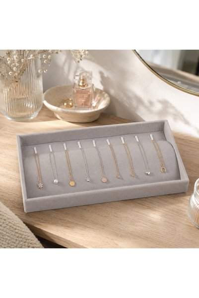 DD SHOP Husa de Organizare pentru Lantisoare si Coliere Suede Gri 21x12,5cm