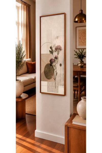 dekorodam Ahşap Çerçeveli Panoramik Oturma Odası Salon boho çiçek Tablosu