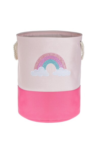 DD SHOP Cos rufe cilindric roz fucsia curcubeu copii 40x50cm manere franghie