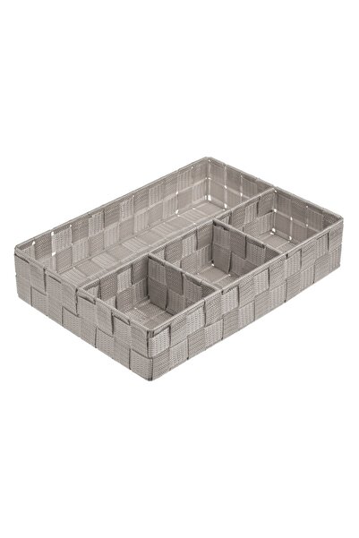 DD SHOP Cos de Depozitare Impletit de tip Ratan Taupe cu Cadru Metalic & 4 Co...