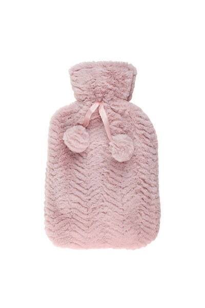 DD SHOP Husa Roz din Blana cu Model Reliefat Zigzag Pompon pentru Sticla de A...
