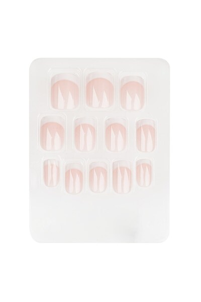 DD SHOP Set Unghii False cu Adeziv Roz French Squoval - 12buc - Patrate Manic...
