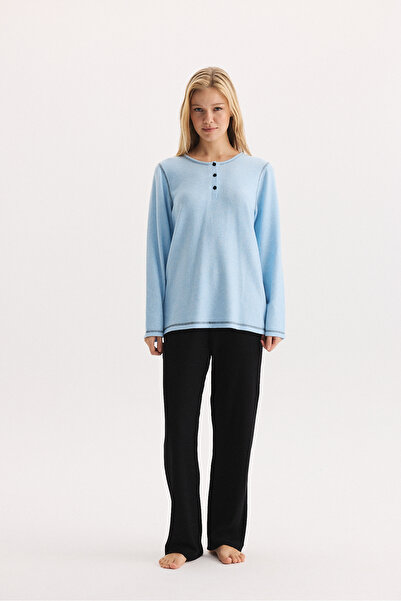 Etoile 100% Cotton Fabric Long Sleeve Button Detailed Pajama Set 27412