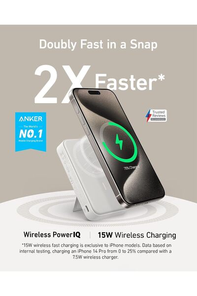 Anker باور بانك ماججو، شاحن محمول معتمد من Qi2 بسعة 10,000 مللي أمبير وقوة قصوى 15 واط