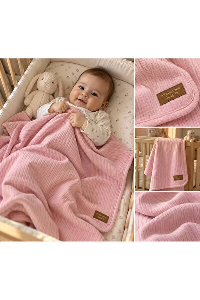 minicayzen Lunasun Baby Pink Corduroy Baby Blanket 85X95 cm – Soft Textured
