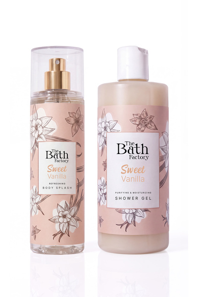THE BATH FACTORY Sweet Vanılla Duş Jeli + Saç ve Vücut Spreyi 2'li Set