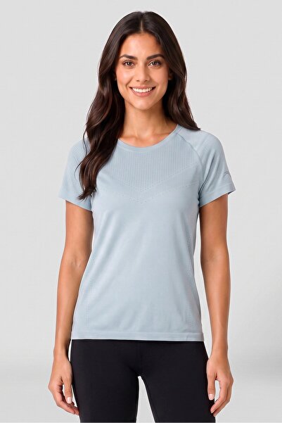 Anta Women Slim Fit Short Sleeve Running T-Shirt, Light Dusty Blue