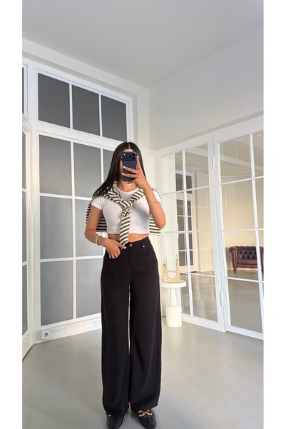GAUS CO Siyah Beli Lastikli Geniş Paça Jean GAUS-01876 GAUS-02035