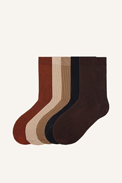 DeFacto Men's Seamless Ribbed 5-Piece Bamboo Socks I4815Axns