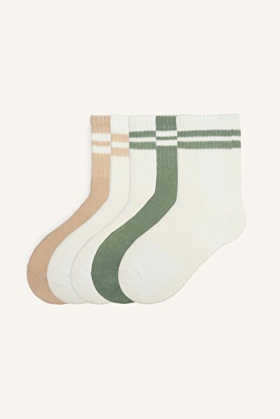 DeFacto Women's 5-Piece Striped Cotton Socks I6671Axns