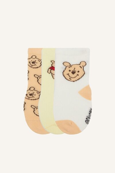 DeFacto Disney Winnie the Pooh Patterned Seamless 3-Piece Cotton Socks for Ba...