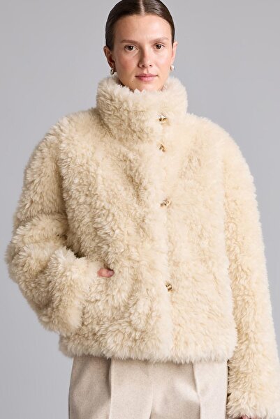 DeFacto Regular Fit High Collar Buttoned Faux Fur Jacket I2770Ax26Wn