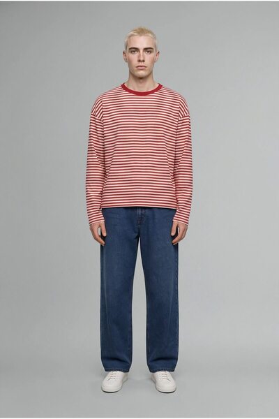 DeFacto 100% Cotton Boxy Fit Striped Long Sleeve T-Shirt J0766Ax26Au