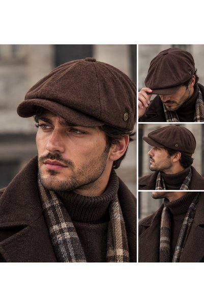 Armalı Şapka Kışlık 8 Parca Hakiki Yün Kaşmir Peaky Blinders Model Erkek Kask...