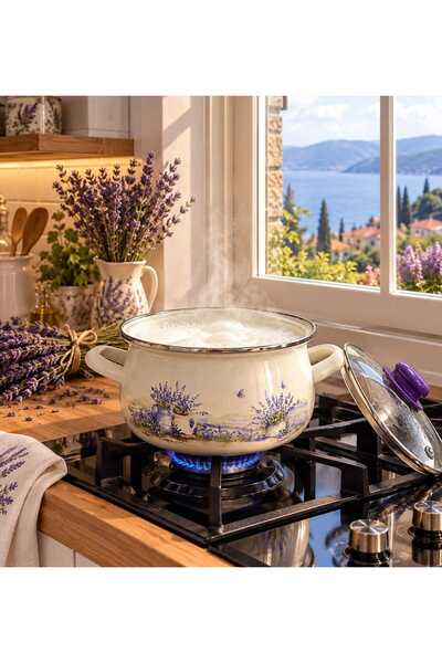 EBRULİEMAYE Lavanta Demedi Enamel Pot 5 Liters 24 cm Diameter Milk Yogurt Sou...