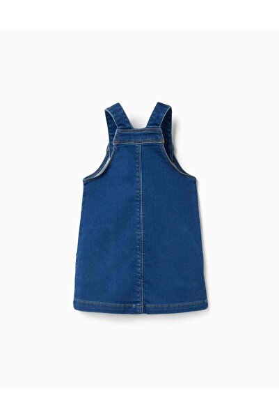 Ziddy Denim Pinafore Dress With Front Pockets For Baby Girls, Blue