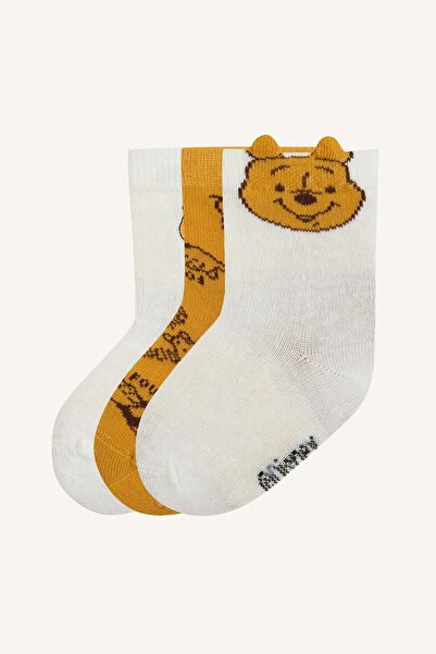 DeFacto Disney Winnie the Pooh Ear Detailed Seamless 3-Piece Cotton Socks Bab...