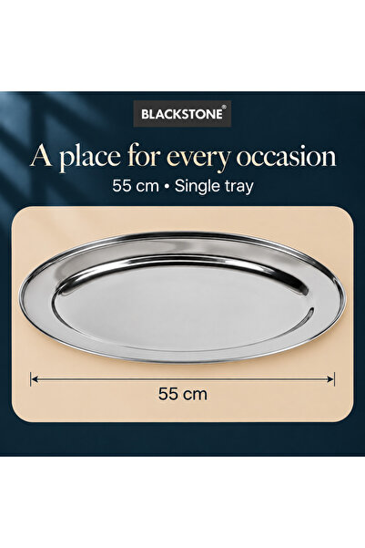 Blackstone Stainless Steel Oval Serving Tray 55cm, Large Stackable Food Serving Platter, Dishwasher Safe, Silver, 1 Piece