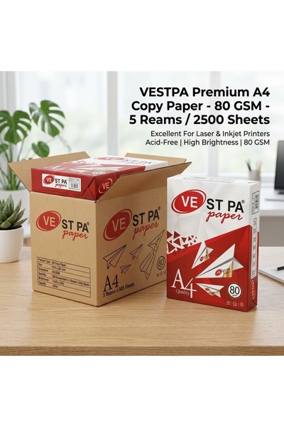 Vestpa Paper A4 Fotokopi Kağıdı 80 g/m² – (1 Kutu / 5 Top - 2.500 Sayfa)