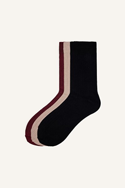 DeFacto Men's Seamless 3-Piece Ribbed Bamboo Socks I4797Axns