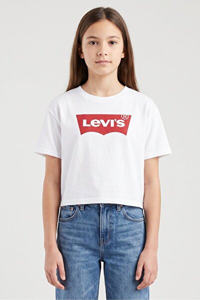 Levi's Kids Girl Crew Neck Short Sleeve Brand Logo T-Shirt, White