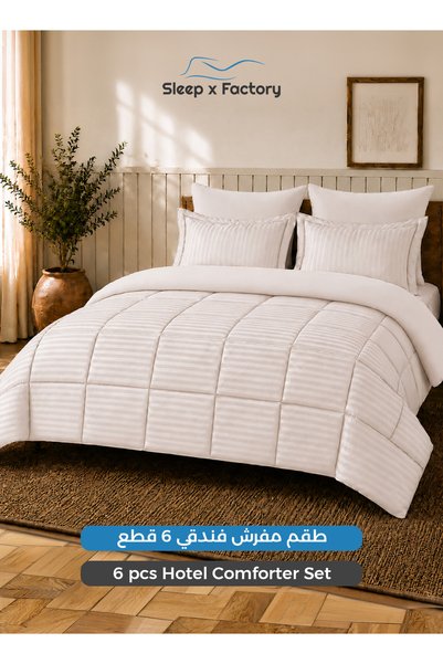 Sleep x Factory 6-Piece Hotel Comforter Set 200x200 cm – Microfiber Stripe