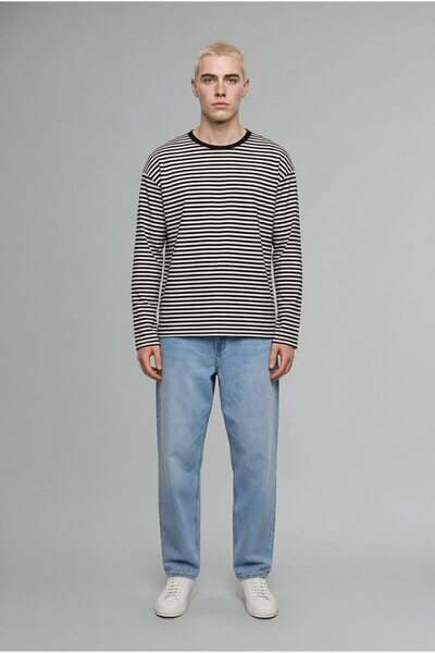 DeFacto 100% Cotton Boxy Fit Striped Long Sleeve T-Shirt J0766Ax26Au