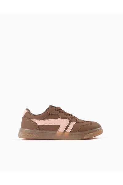 Ziddy Lace Up Trainers With Non Slip Rubber Sole For Girls, Brown/Pink