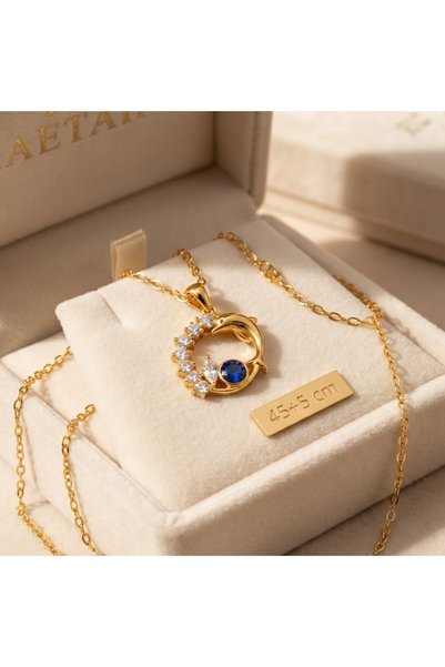 stainless steell Gold Color Dolphin Starry Sky Design Steel Necklace