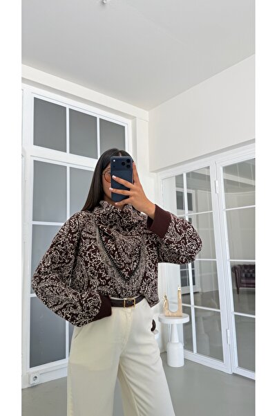 Kahve TWS Muadil Çıkarabilir Fularlı Jakarlı Kazak GAUS-02063