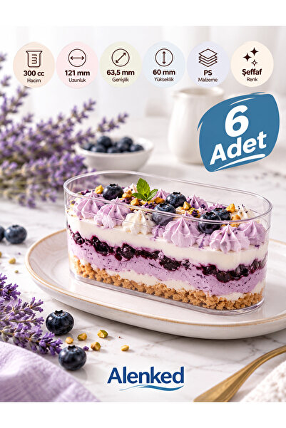alenked 300 cc Şeffaf Kapaklı Oval Dikdörtgen Plastik Tatlı Kabı Magnolia Tir...