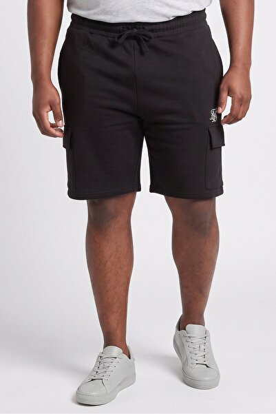 Siksilk Men Regular Fit Embroidered Logo Cargo Shorts, Black