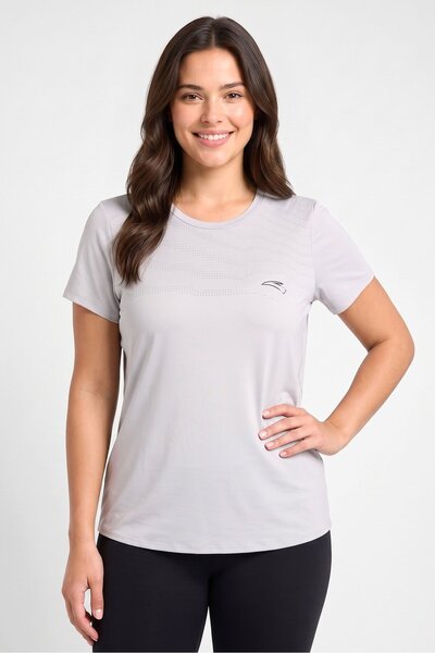 Anta Women Regular Fit Short Sleeve Running T-Shirt, Grey