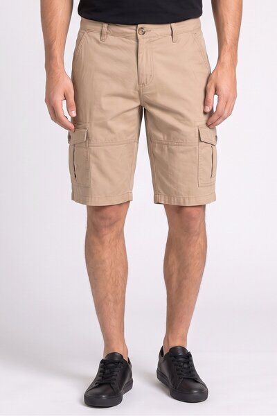 BENCH Men Regular Fit Plain Cargo Shorts, Tan