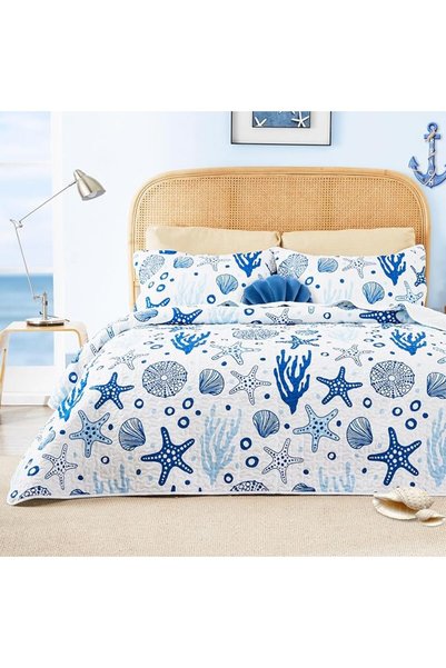 Love's cabin Quilts for Queen Bed Blue Bedspreads - Soft Bed Summer Quilt Lig...