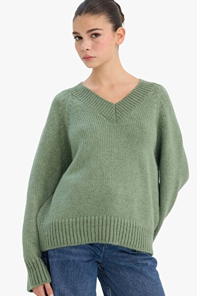 DeFacto Oversize V-Neck Knitwear Basic Sweater A3264Ax25Wn