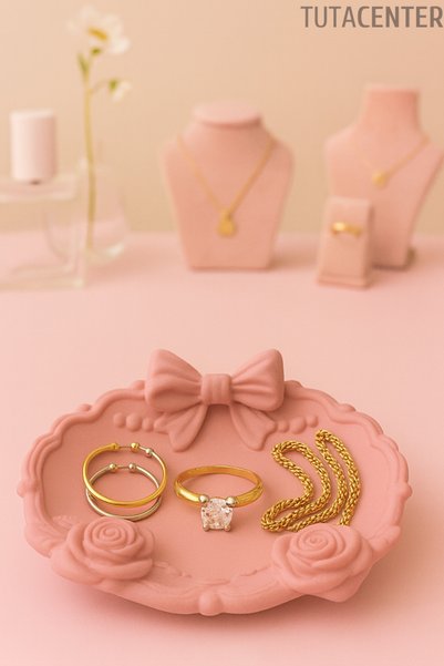 TUTACENTER Jewelry Organizer with Bow and Rose Design for Rings, Earrings, Ne...