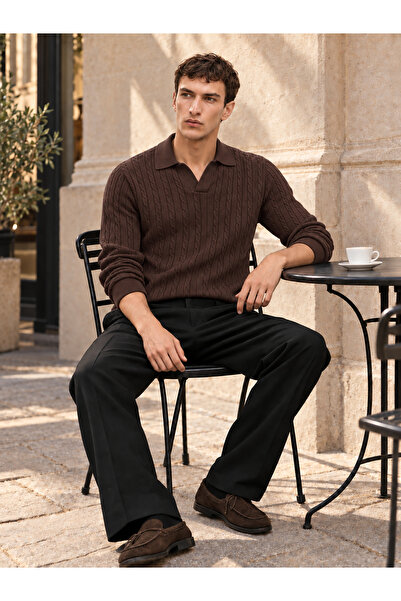 Danger Men's Premium Hair Knit Polo Collar Thick Knitwear Sweater Brown 2Dngr