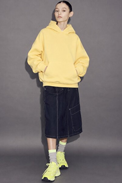 The Champ Clothing Hanorac oversize pentru fete, galben – cu glugă, buzunar c...