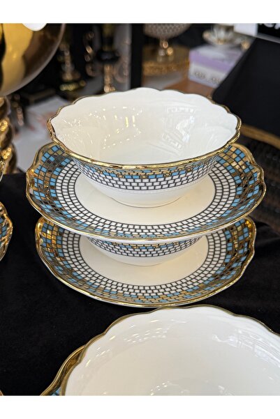 LOKMAN ZÜCCACİYE SHOWROOM 12 Piece 6-Person Golded Enameled Porcelain Multipu...