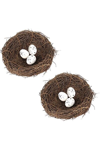 HaveLovely 2 Sets Large Decorative Artificial Birds Nest with Eggs, 4.7Inch N...