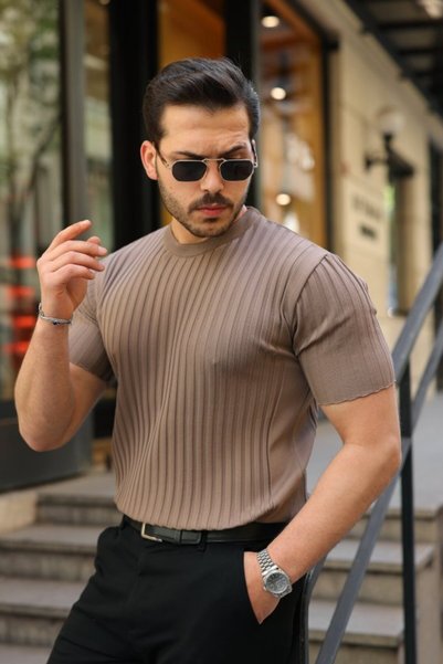 Modazun Men's ribbed crew neck short sleeve t-shirt