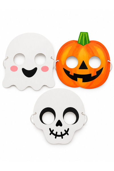 party mix Halloween Halloween 3-Piece Cardboard Mask Set Ghost Pumpkin Skull